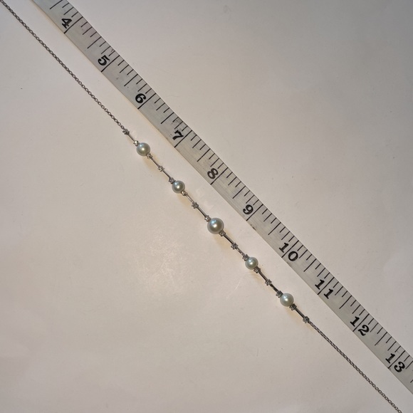 Solid 14K White Gold Pearl Real or Faux Unknown Diamond Necklace - Picture 6 of 11